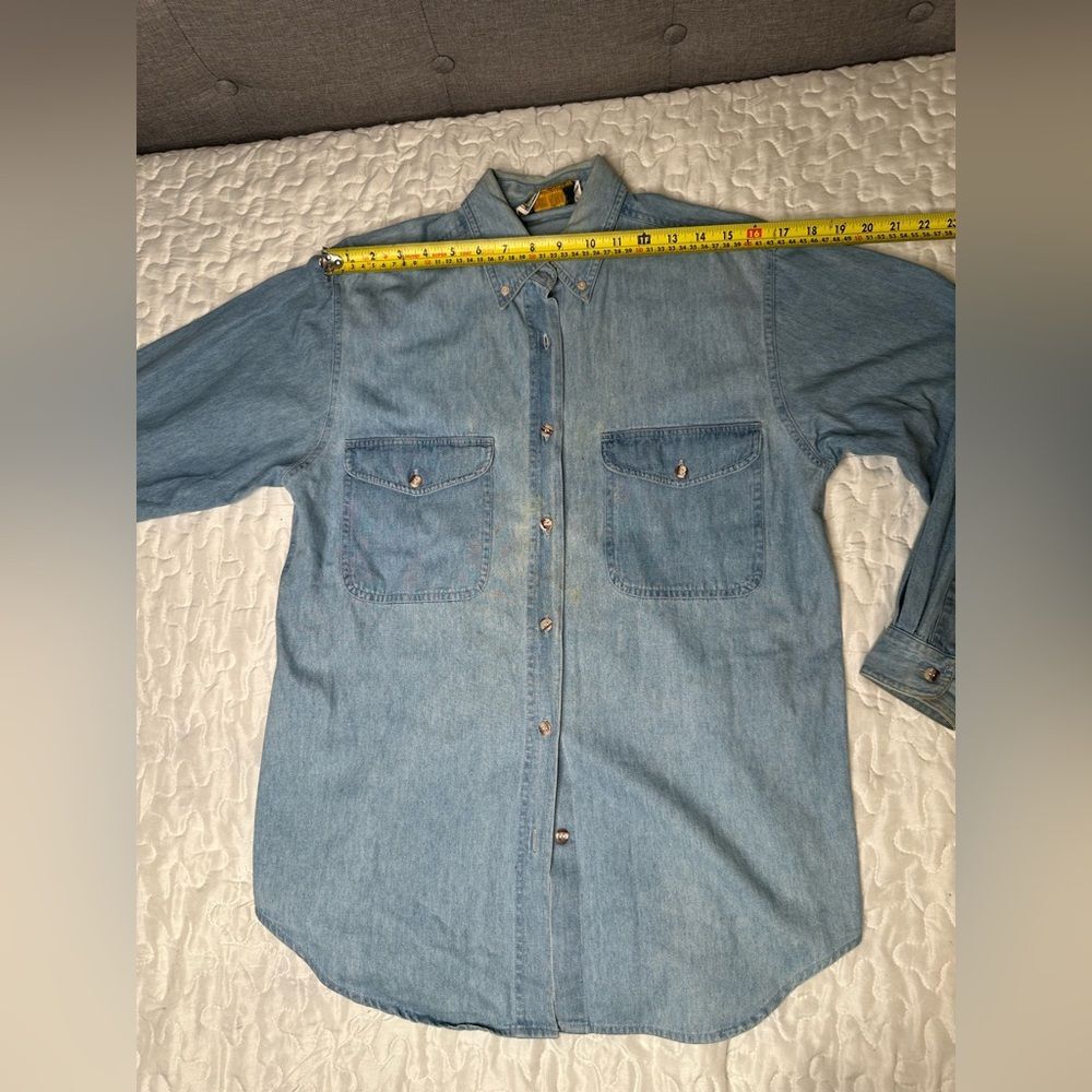 Vintage Union Khaki Denim Shirt Rugged Workwear Y2K Oversized Button-Up Menswear - Picture 9 of 12